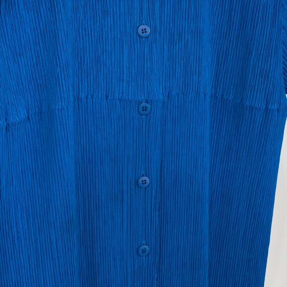 Issey Miyake Cobalt-Blue Pleated Long-Sleeve Buttoned Maxi Dress - Picture 7 of 8